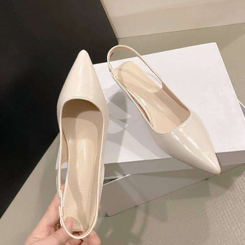 Fashion Female New Women's Pumps Solid Color Simple Mid Heel Sexy Pointed Toe Slingback Elegant Dress Shoes
