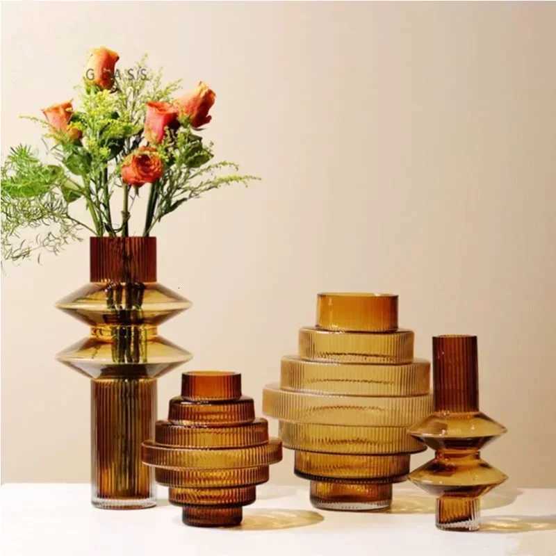 Modern Personty Gray Glass Countertop Vase Creative Modeling Living Room Flower Arrangement Home Decoration Accessories C251017