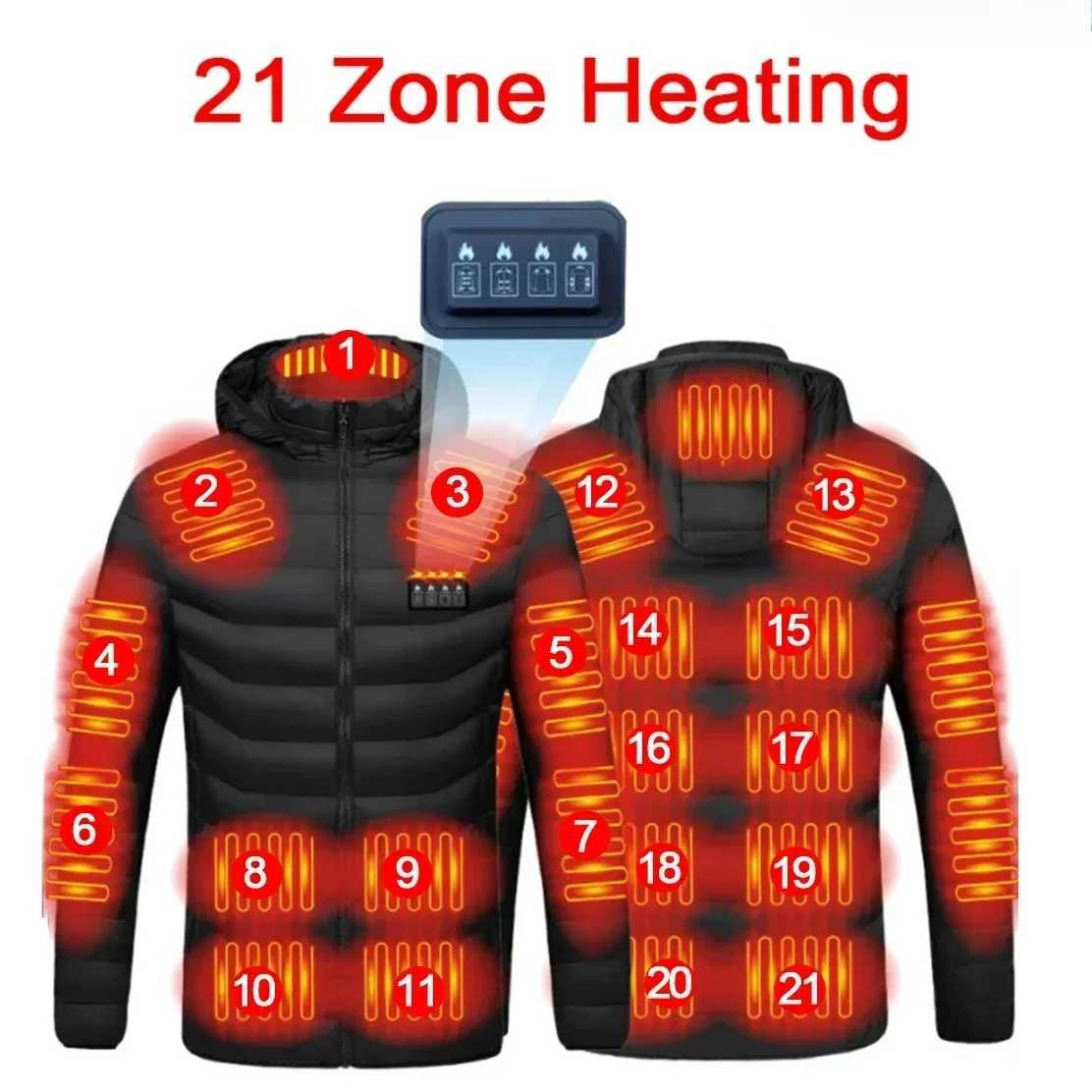 21 Areas Heated Jacket USB Electric Heating Vest for Women Winter Outdoor Warm Thermal Coat Parka Jacket Unisex H251017