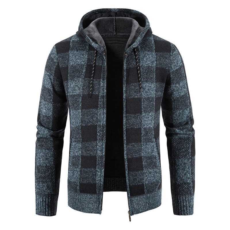 Mens New Plaid Jacket Hooded Sweater Autumn Winter Fleece Outwear Thick Warm Casual Clothing Cold Windbreaker Coat J251017