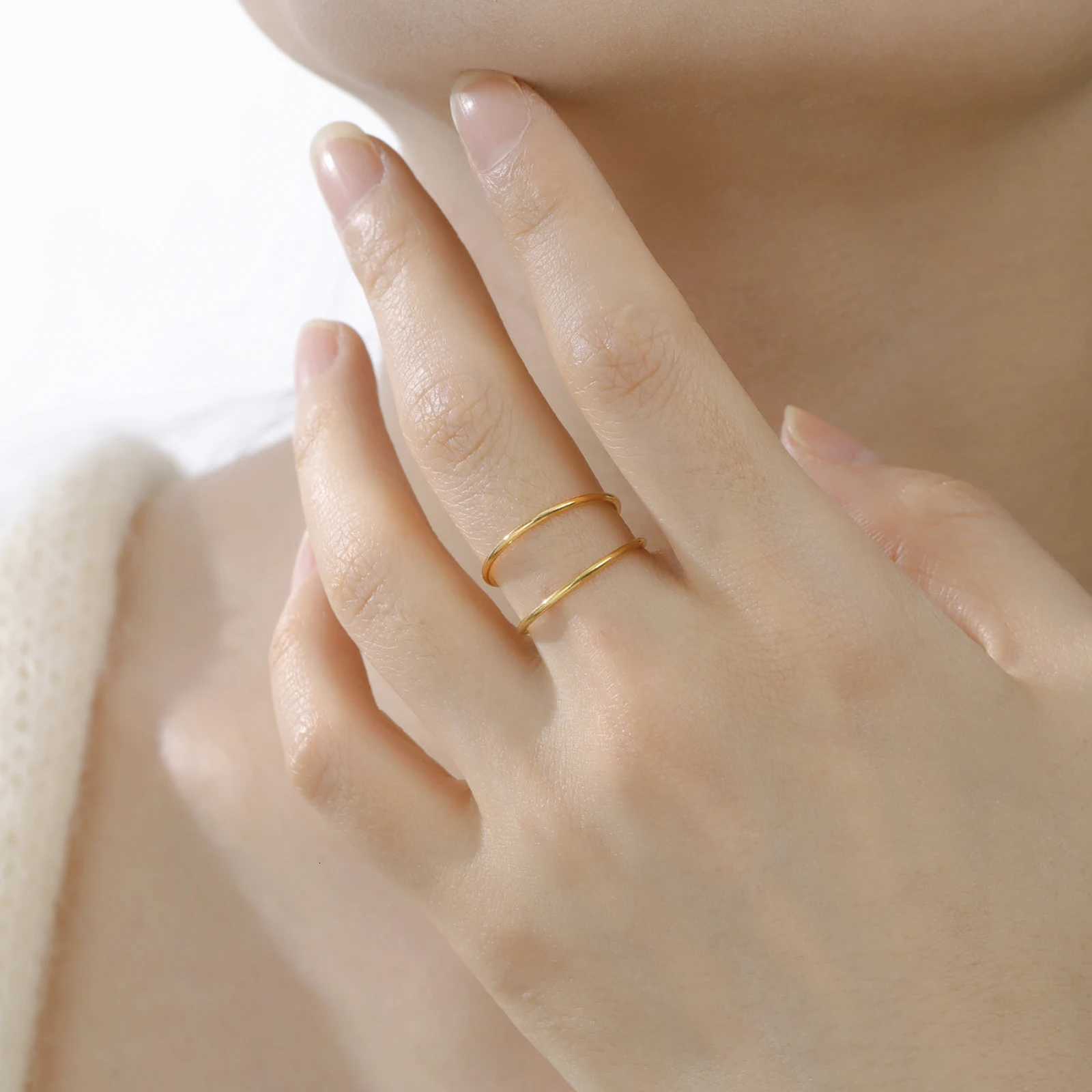 Skyrim Minimalist Double Layer Open Rings Women Stainless Steel Adjustable Finger Ring Geometric Jewelry Wedding Gift WholesaleW251017