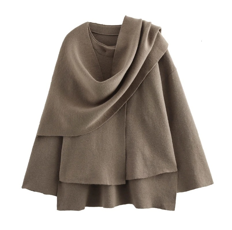 Women's Elegant Woolen Short Coat with Contrasting Scarf Collar Long Sleeves,and Loose Fit - Chic Autumn Lady Outerwear 241218