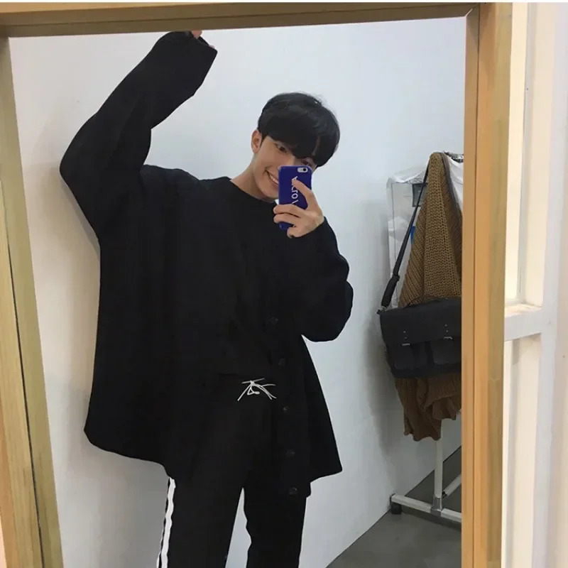 Knitted Sweaters For Men Solid Color White Man Clothes Coat Plain Jacket Cardigan X Korean 2025 Autumn Elegant Comfortable S A 251017