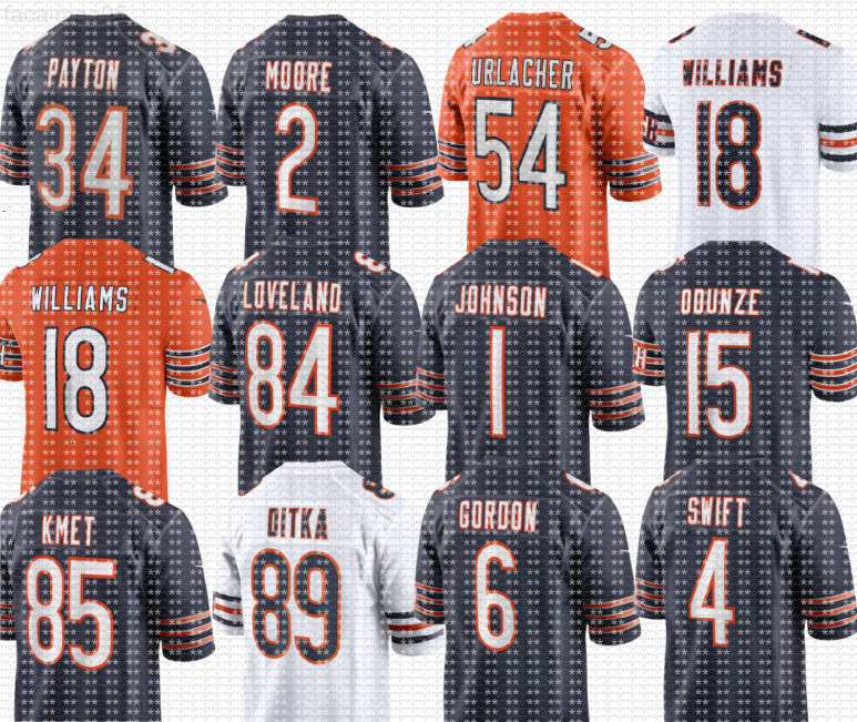 nfl Bears Jersey Walter Payton Brian Urlacher Mike Ditka Caleb Williams Cole Kmet Colston Loveland D.J. Moore Jaquan Brisker Jaylon Johnson Rome Odunze Tory Taylor
