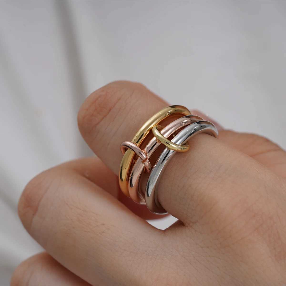 Stainless Steel Colored Cubic Zirconia Multilayer Stacking Link Ring Waterproof Mixed Color Connecting Ring Luxury Jewelry Gift Z251017