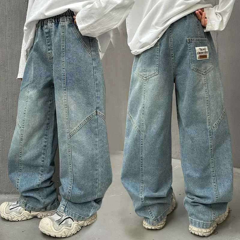 High Quality Big Boy Jeans Denim Pants Kids Casual Wide Straight Jeans Elegant Baby Child Denim Trousers 5 6 7 8 9 10 11 12 14 YT251017