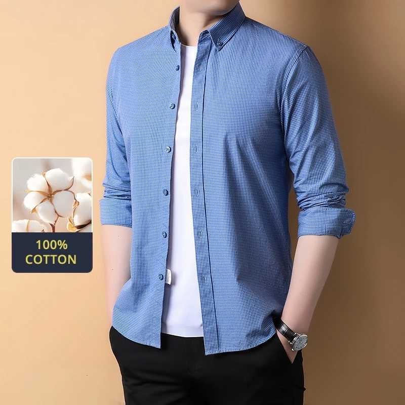 Top Grade 100 Cotton Antiwrinkle New Fashion Breathable 2025 Men Shirt Checkered Brand Plaid Slim Fit Long Sleeve Casual Tops J251017