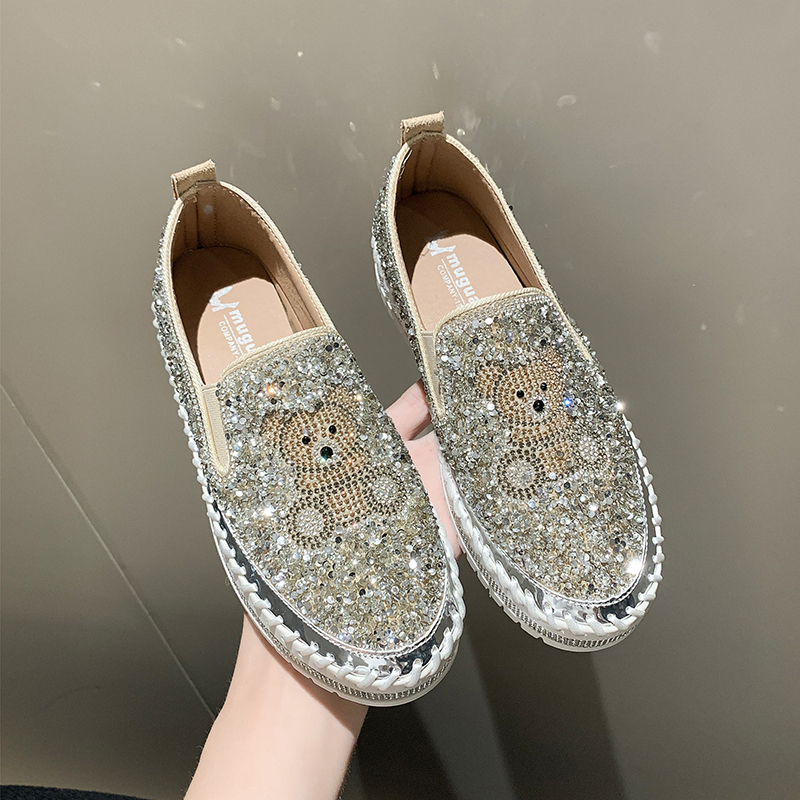Women Cartoon Bear Thick Bottom Sneaker Running Fashion Designer Woman Shoes Luxury Rhinestone Casual Shoes Comfortable Leisure Loafers Zapatillas Muj