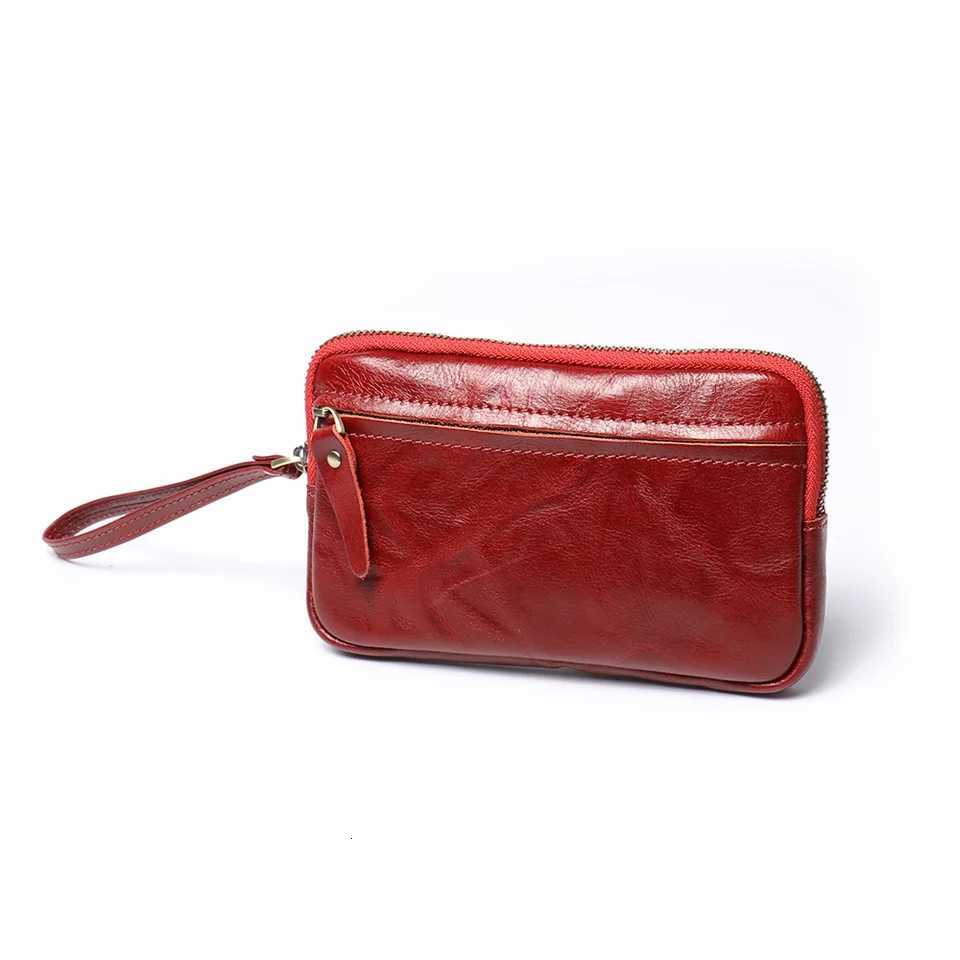 LUOKIR New Vegetable Tanned Leather Zipper Pouch Cowhide Coin Purse Largecapacity Card Holder Leather Storage Bag Key CaseW251017
