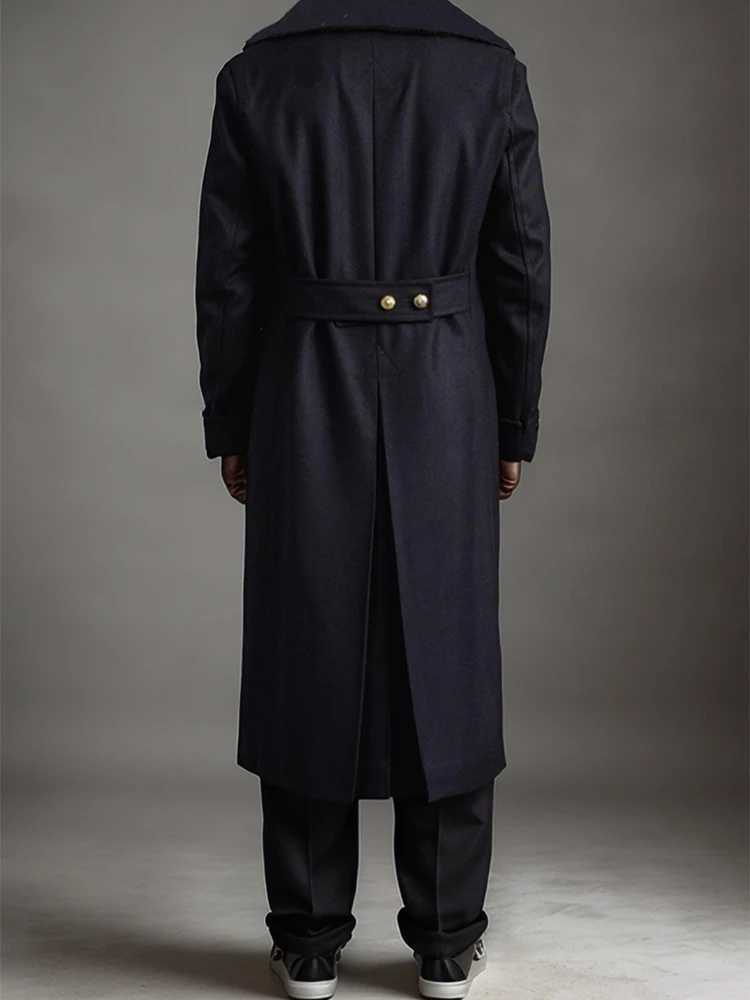 Autumn Winter Warm Woolen Coats Mens Vintage Turndown Collar Double Breasted Long Jackets For Men Outdoor Casual Trench Coat J251017