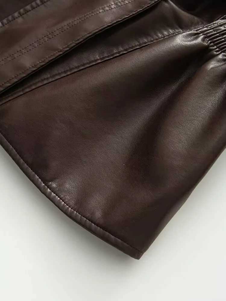 Autumn and winter womens fashion American retro cool highend British style imitation leather waist slimming jacketT251017