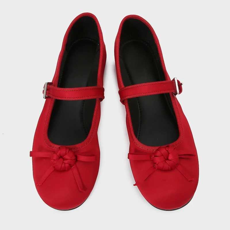 High Quality Satin Red Ballet Flats Women Elegant Bow Narrow Buckle Design Brand Mary Jane Shoes Concise Lightweight Casual Shoe Z251015