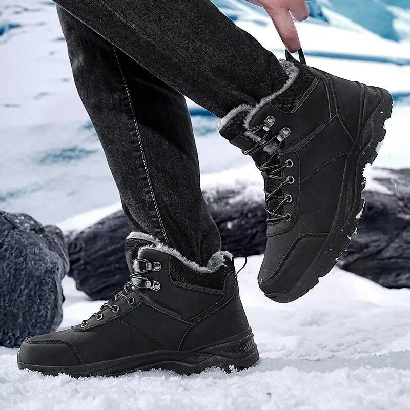 Mens Snow Boots for Men Casual Winter Shoes Platform Nonslip Warm Fur Ankle Boots Plush Combat Outdoor Hiking Motorcycle Boots 251013