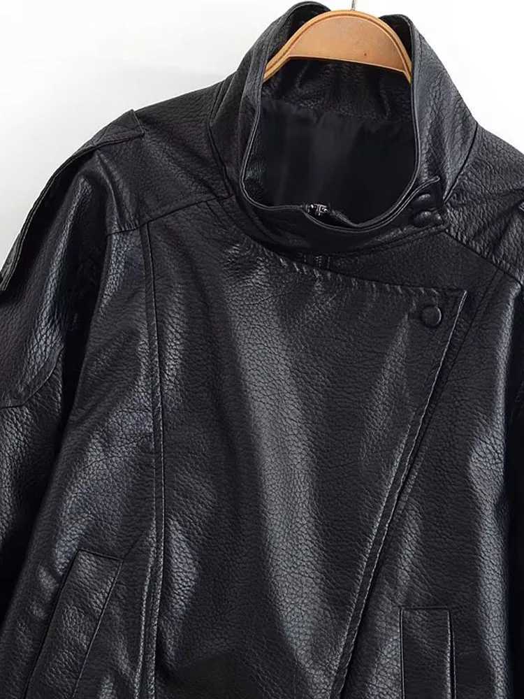 DiYiG Women 2025 Autumn New Fashion Imitation Leather Jacket Chic Zipper Joker Lapel Long Sleeve Jacket Outerwear MujerT251017