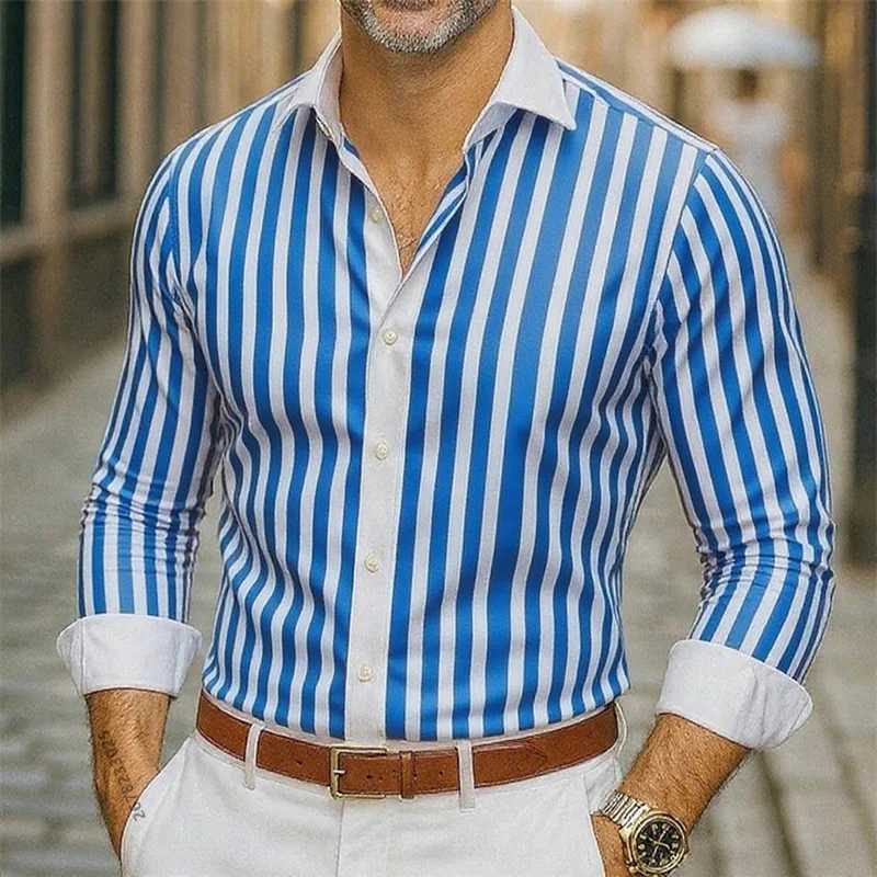 Funny 3D Stripe Print Mens Long Sleeve Shirts Business Casual Social Shirt Fashion Single Breasted Loose Tops Autumn Clothing J251017