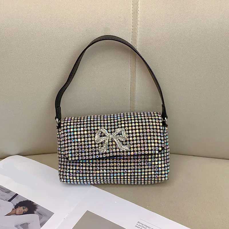 Full Rhinestone Bow Large Capacity Portable Personalized Banquet Diamond Flip Small Square Bag Underarm Crossbody Z251017