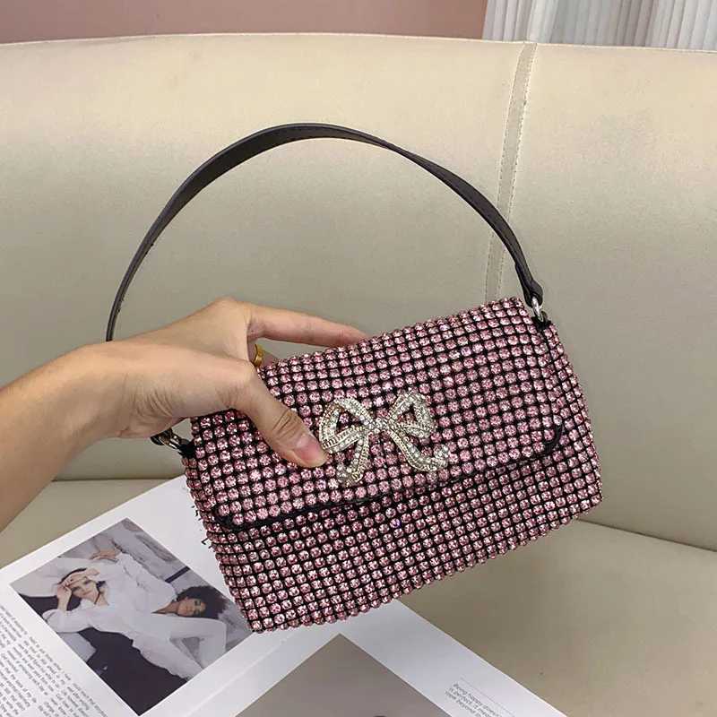 Full Rhinestone Bow Large Capacity Portable Personalized Banquet Diamond Flip Small Square Bag Underarm Crossbody Z251017