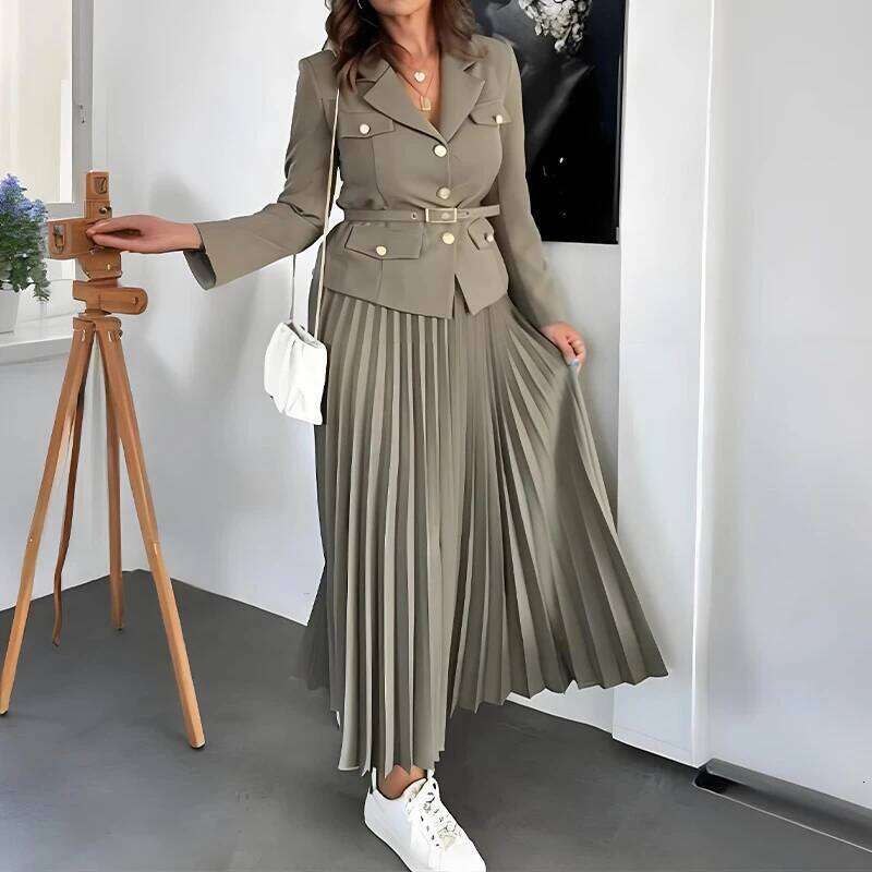 Simple Solid Color Commuting Outfit Elegant Temperament Slim Women's 2pc Set 2025 Spring Long Sleeved Jacket and Skirt Suit