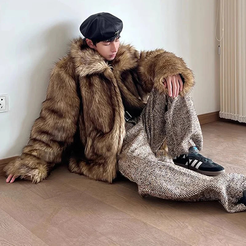 Mens fur coat raccoon hair short coat Wolf hair casual warm personality jacket 251011