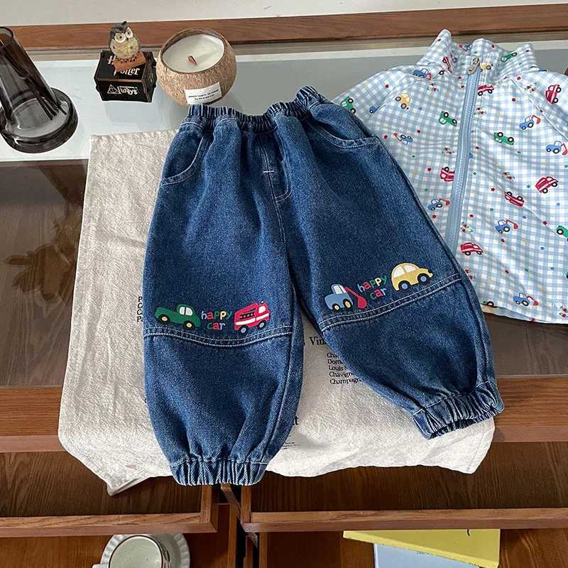 Baby Boys Trousers Autumn Cartoon Car Printed Kids Baby Boys Harem Pants Elastic Waist Loose Versatile Toddler Boys Denim PantsT251017