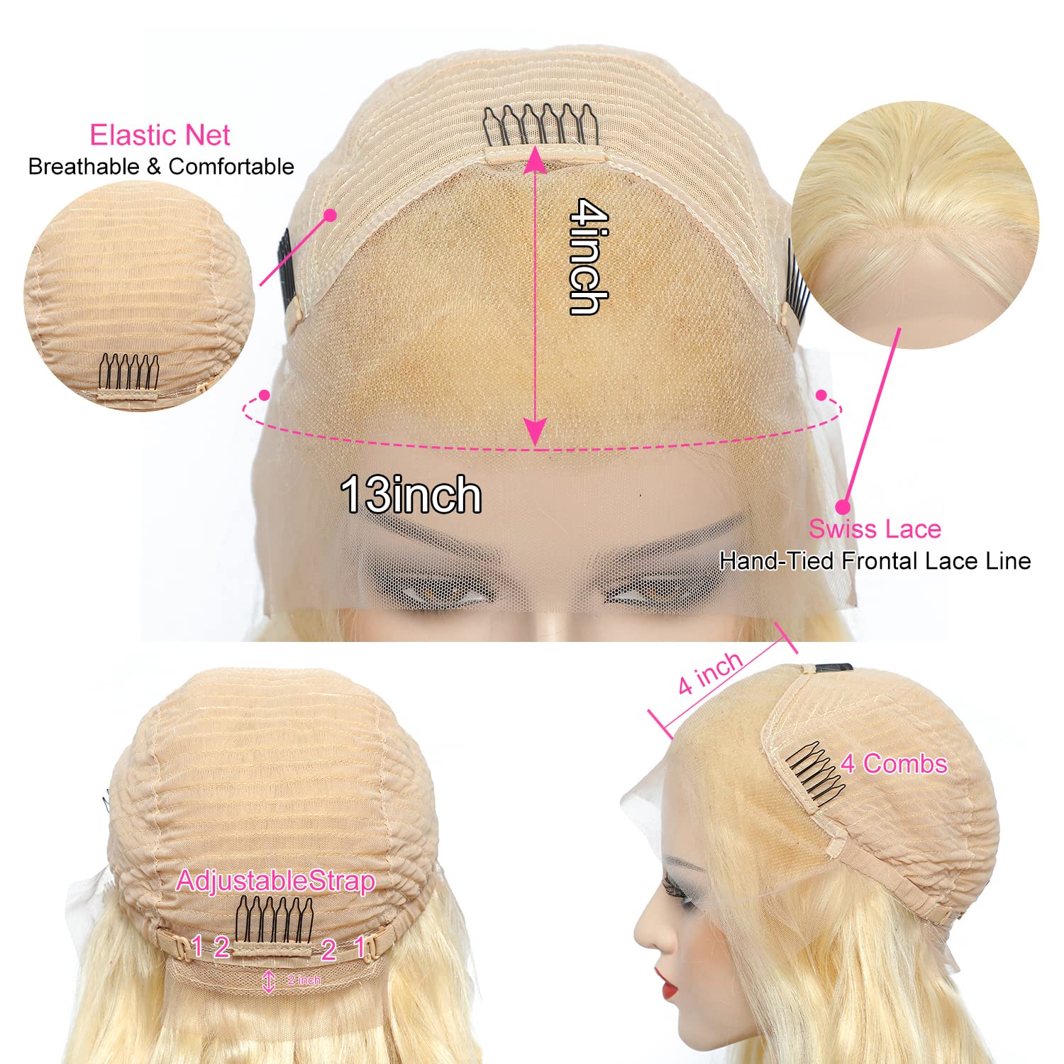 613 Blonde Straight 13x4 Lace Front Wig Human Hair Pre Plucked Bleached Knots Full Lace Frontal for Women