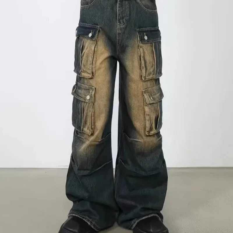 2025 SpringAutumn New High Waist Jeans Casual Pants with Four Pockets Retro Washed Tailored Straight Tube Work Clothes Jeans J251016