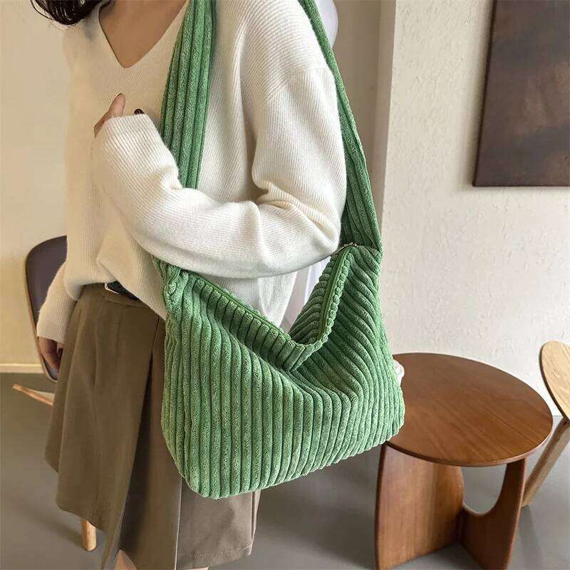 Winter Tote For Women Large Capacity Handbags Casual Shoulder Bags Trend Female Corduroy Shopper Crossbody Bag