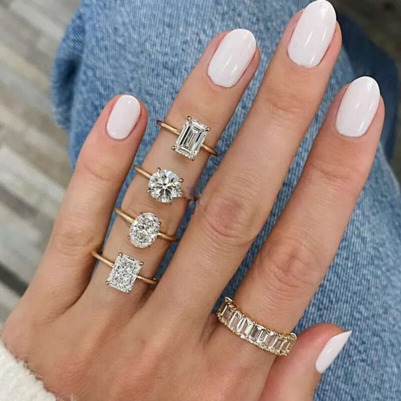 Top Sales 14K Gold Engagement Solitaire 3CT 4CT 5CT Oval Cushion Cut Wedding Band VVS Moissanite Ring for Women