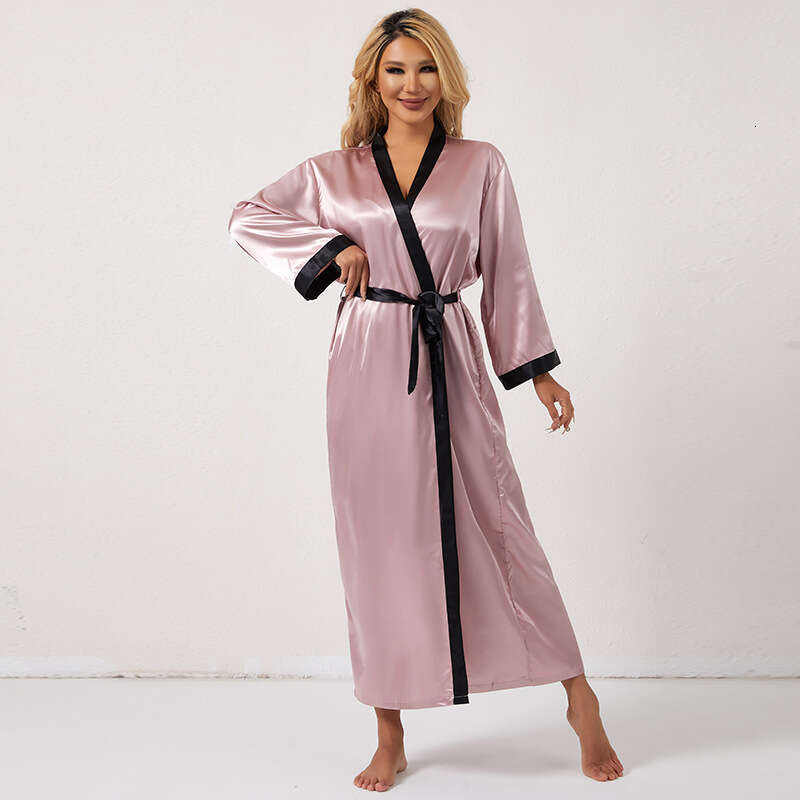 Luxurious Noble Thin Fashion Nightgown Simple Long Sleeve Homewear Women's Sexy Loose Sleepwear