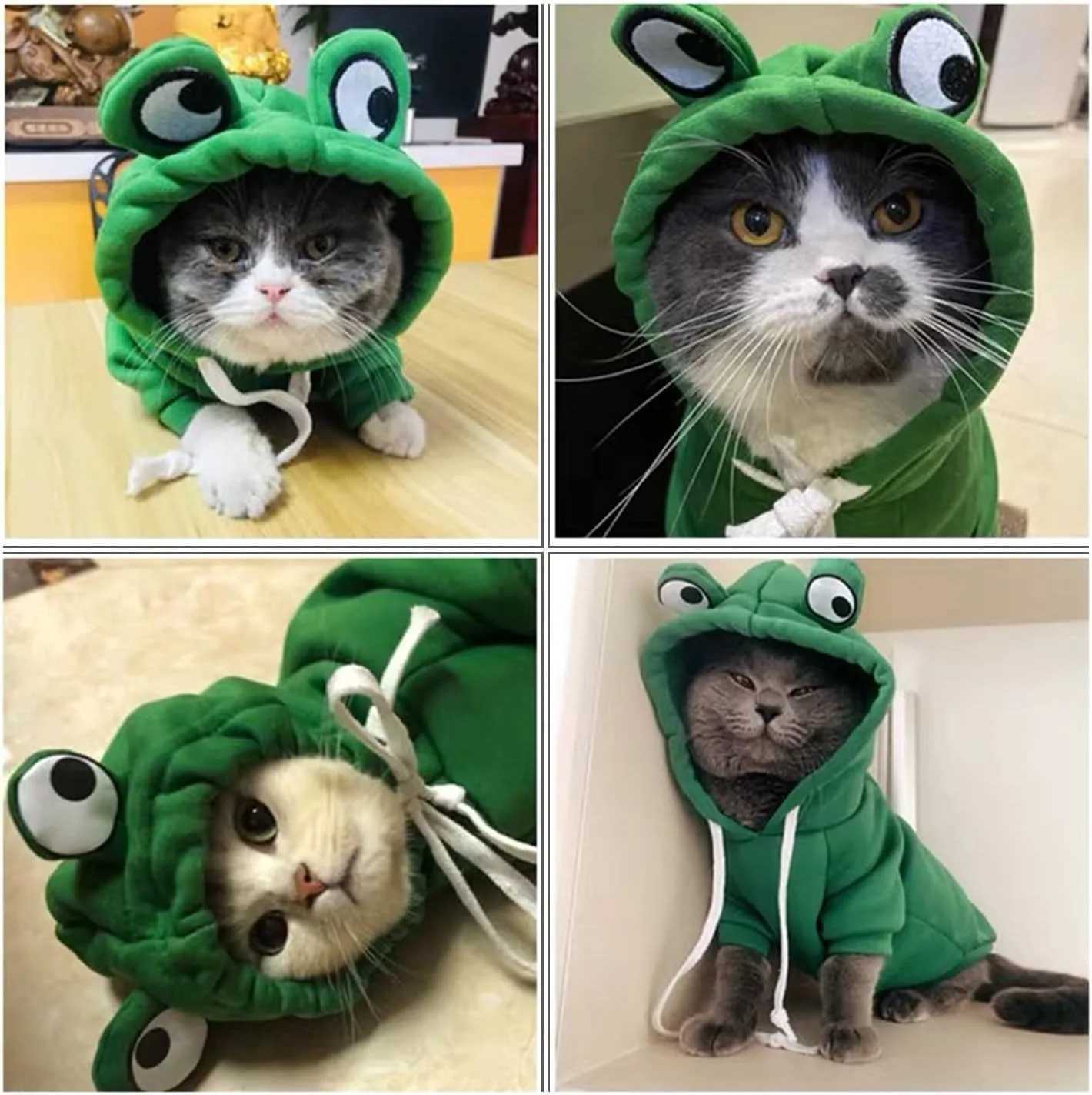 ATUBAN Dog Hoodie Basic Sweater Coat Cute Frog Shape Warm Jacket Pet Cold Weather Clothes Outfit Outerwear for Cats DogsW251017