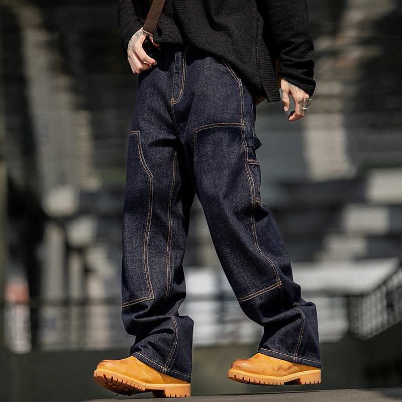 Washed color jeans for men in autumn 2025 Japanese style loose straight leg trendy wide leg casual pants J2510161