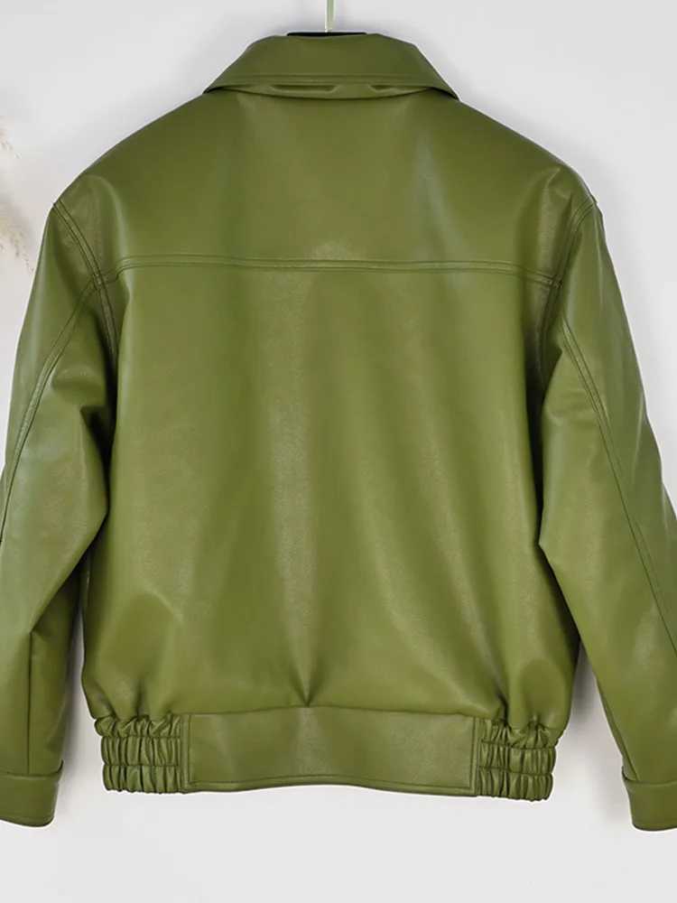 DFCF Women 2025 Autumn Winter Faux Leather Coat Casual Loose Imitate Leather Coat Female Vintage Zipper Lapel Leather JacketT251017