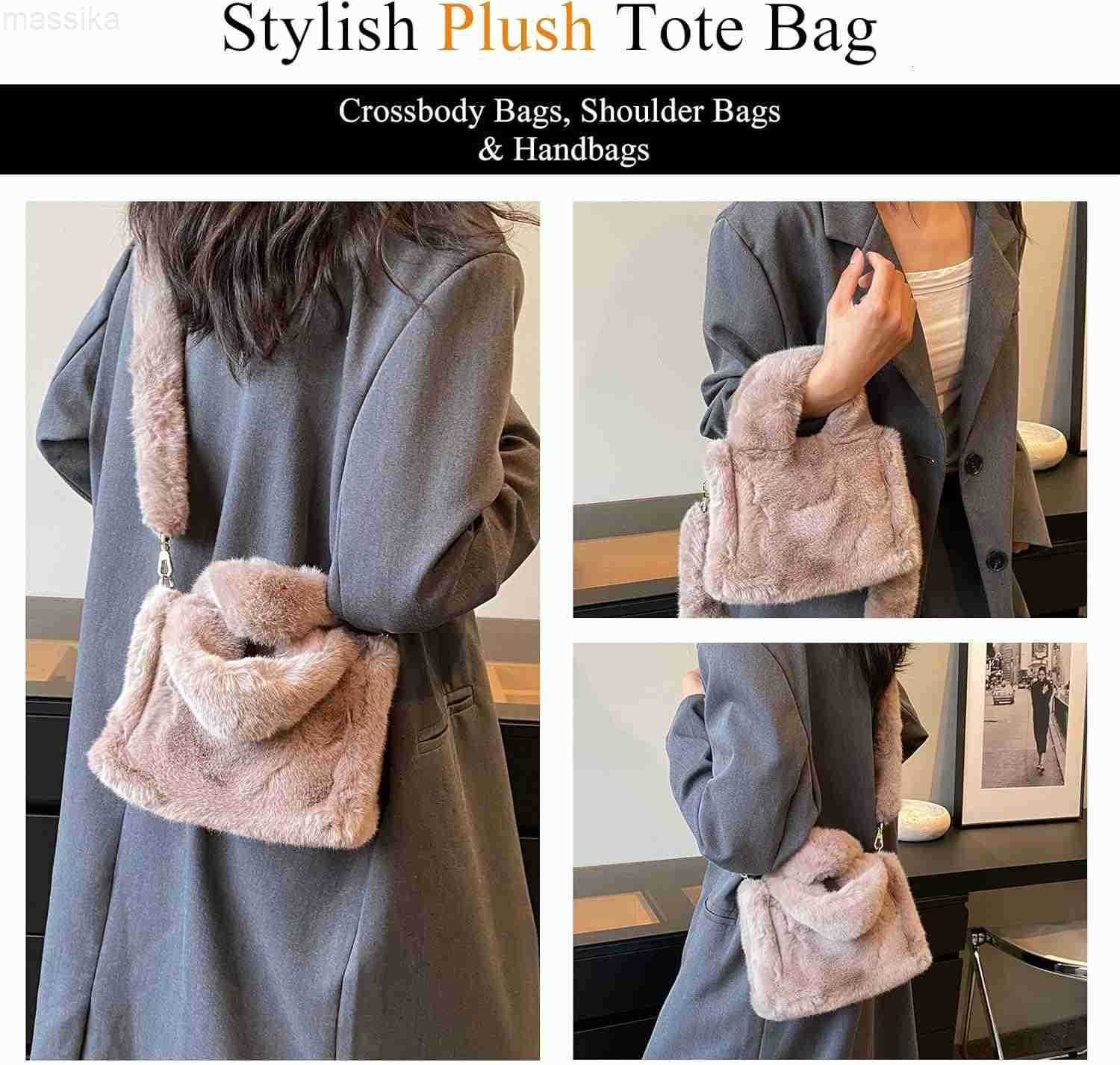 Tote Bag Mini Faux Fur Purses for Women Winter Fuzzy Tote Soft Furry Crossbody Handbag Plush Bags M251017