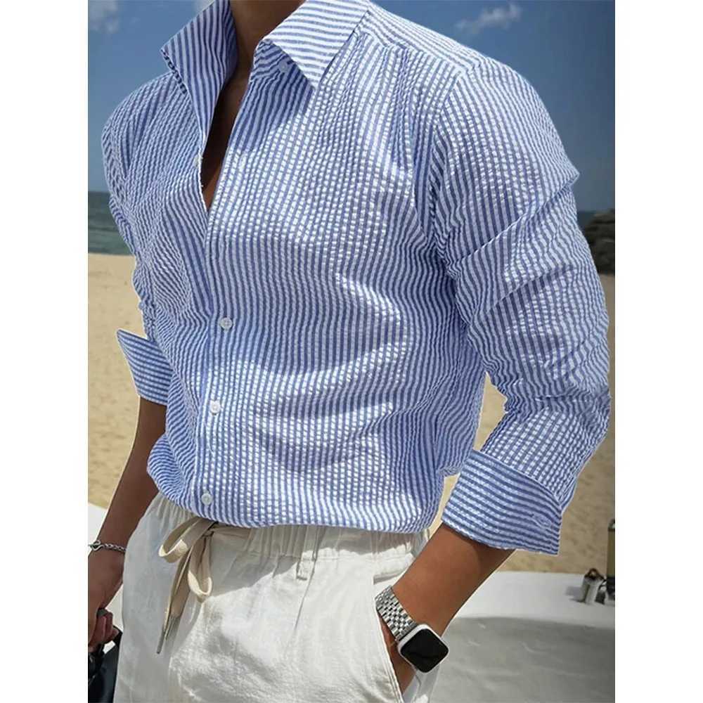 Vintage Striped Mens Shirts Daily Casual Breathable Long Sleeve Shirt Spring Summer Beach Leisure Buttoned Lapel Men Cardigans J251017
