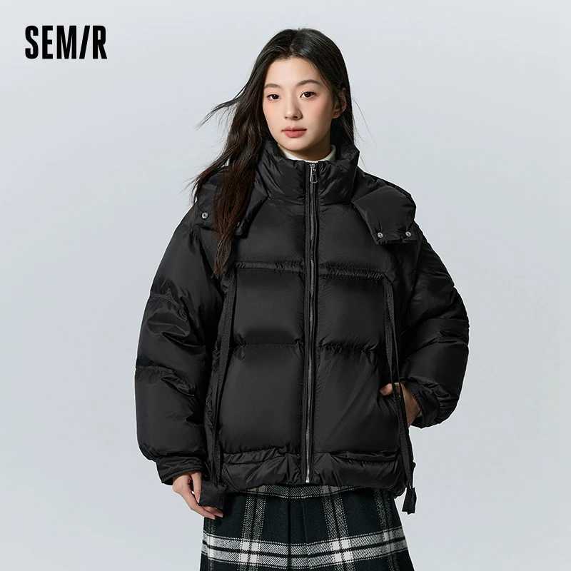 Semir Down Jacket Women Design Raglan Sleeves Loose 2023 Winter New Texture Plaid Hooded Thick Down Jacket W251016