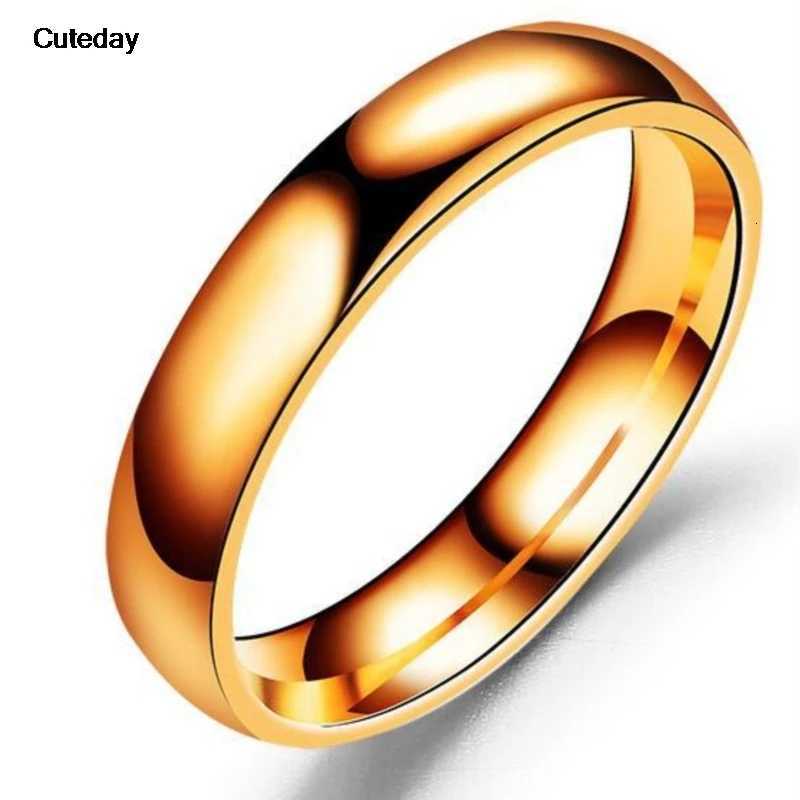 2023 New Fashion Simple Smooth Stainless Steel Ring for Women and Men Classic Gold Color Couple Rings Wedding Engagement JewelryW251017
