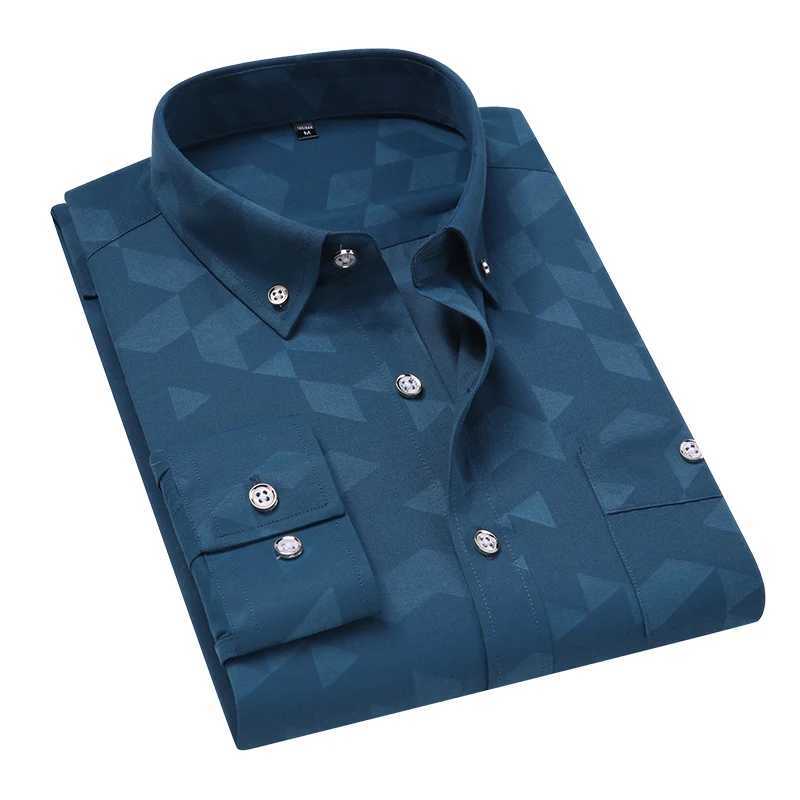 Spring Autumn Mens Fashion Jacquard Weave Shirt Casual Slim Fit Long Sleeve Shirts Mens Cotton Business Office Shirts 5XL J251017