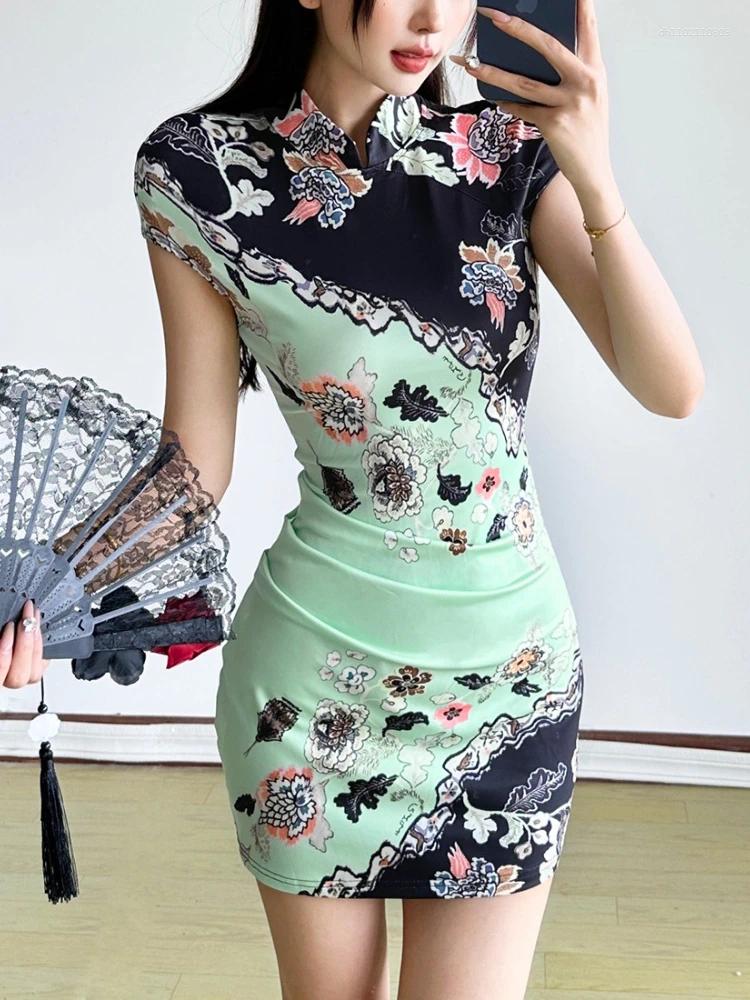 Casual Dresses AltGoth Chinese Style Bodycon Dress Women Dark Academia Gothic Vintage Sexy Short Sleeve High Waist Slim Party Femme