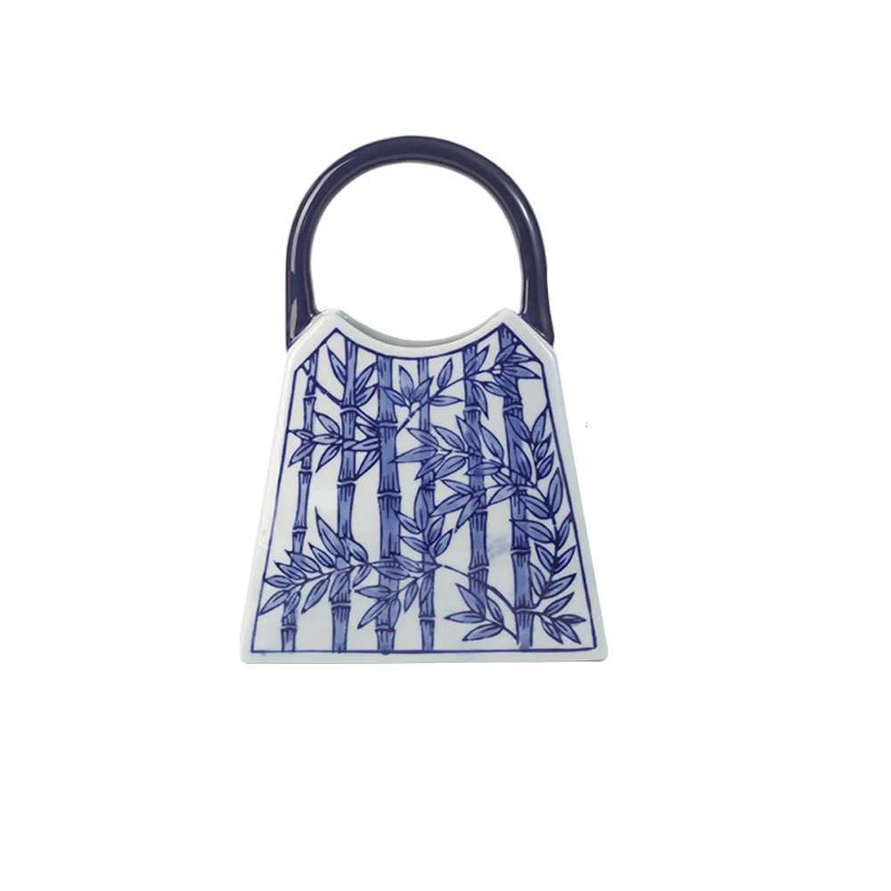 Creative ceramic handbag vase retro blue and white porcelain vase ornaments European style home living room table decoration C251017