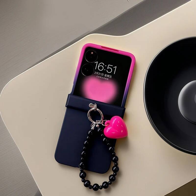 Black Rose Gradient Chain Hinge Case Samsung Galaxy Z 3 4 5 6 7 For Motorola Razr 50 60 Ultra Xiaomi Mix Flip 2 Cover