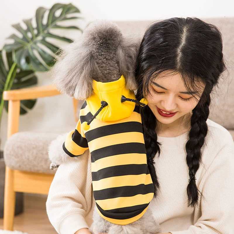 Cute Halloween Dog Bee Costume Autumn Winter Dog Hoodies for Small Medium Dogs Stripe Puppy Pullover Coat Hooded Pet ClothesW251017