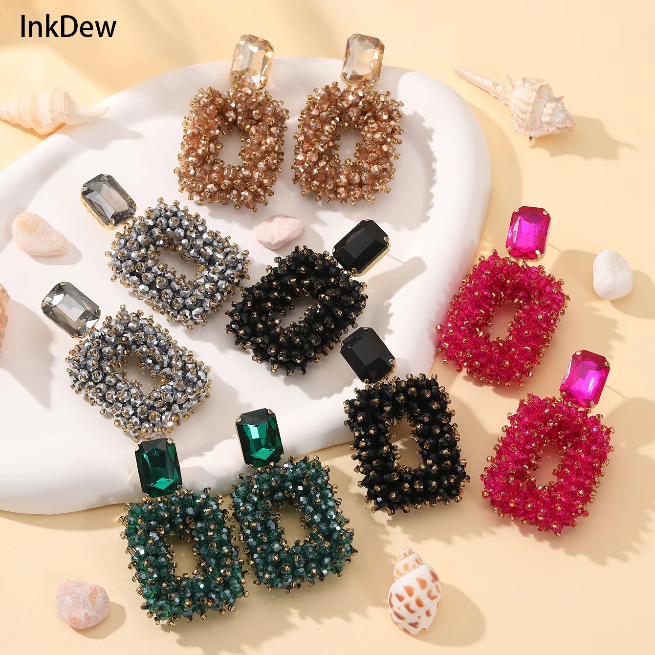 INKDEW Square Crystal Drop Earrings for Women Big Long Earrings Handmade Faceted Beads Earrings Jewelry Gift boho Fashion EA123 251016