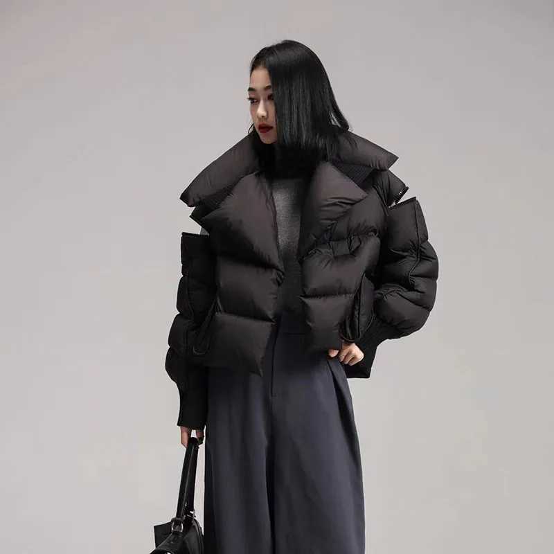 Overcoat 2025 New Fashion Women Down Jacket Winter White Duck Down Knitted Patchwork Lapel Women Down Jacket H132 W251016