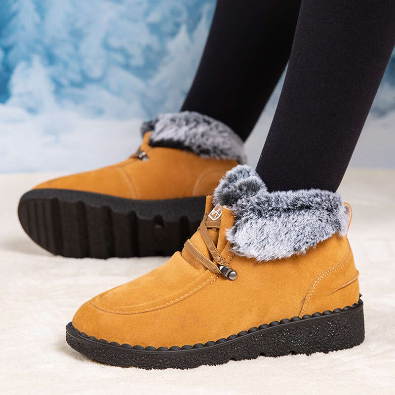 Women's Winter Boots With Cozy Plush Faux Fur, Non-Slip Platform Sole Round Toe - Warm PU Cover Ankle Booties, Lace-Up Black Grey Snow Shoes For 