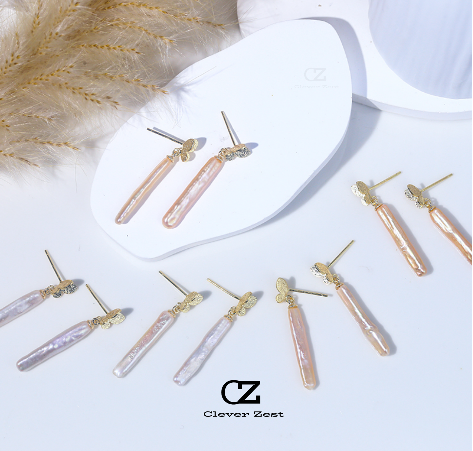 Natural Baroque Champagne-Colored Pearl Butterfly Earrings 14K Gold-Filled Fashionable Versatile Trend-Setting Anniversary Gift Best Friend Gift