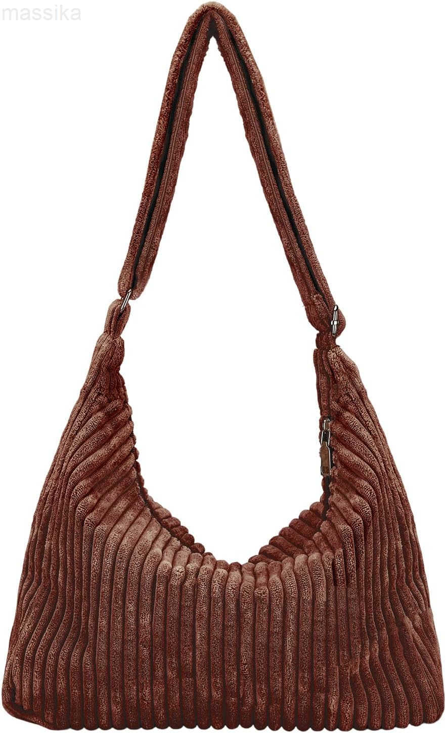 Women Corduroy Hobo Bag Adjustable Strap Shoulder Bag Crossbody Bag Casual Purse Tote Bag Handbag M251017