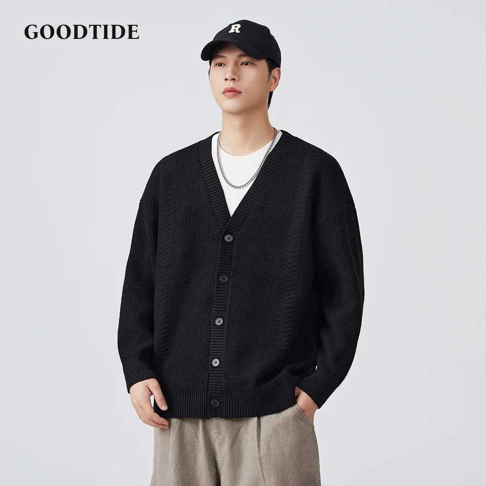 Fashion Mens Casual V Neck Button Down Cardigan 2025 Autumn Winter New Waffle Knit Sweater Jacket Long Sleeve Outerwear Top J251017