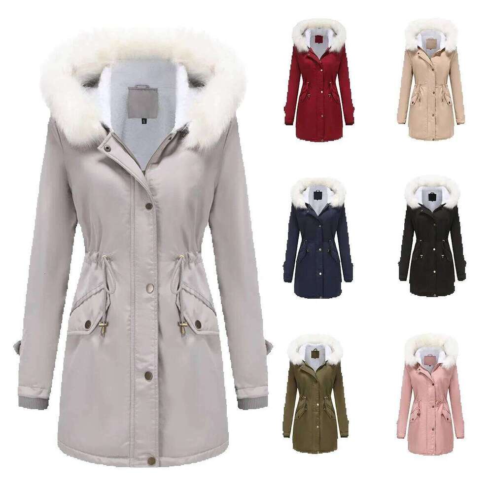 Long Women's Fur Collar Hood Winter Down Cotton Coats Parkas Warm Padding Cotton Padded Puffer Jacket Outwears HWY0377