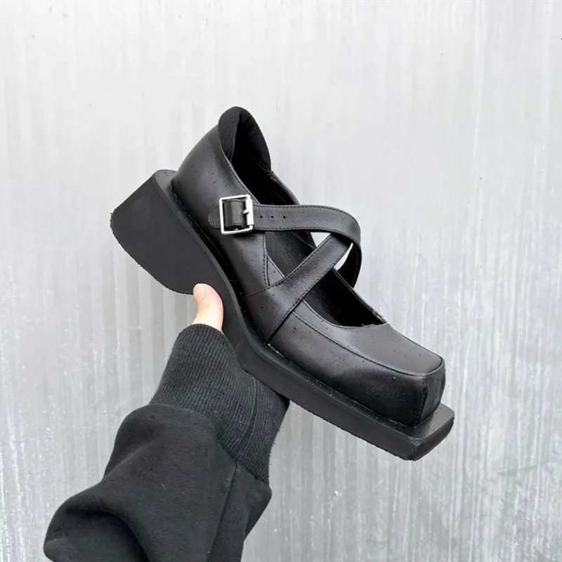 Sexy Square Toe Mary Jane Shoes Women Wedge Platform Shoes for Women Comfortable Leather PU Flats Cross Tie Buckle Casual Shoes Z251015