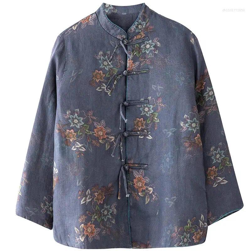 Women's Jackets Chinese Style Temperament Cotton Jacket Printed Design Tassel Button Fashion Retro Short Coat Top Z4281